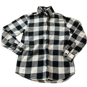 OLD NAVY Buffalo Textured Check Button Down Flannel Shirt Black/Ivory Boy 10-12Y